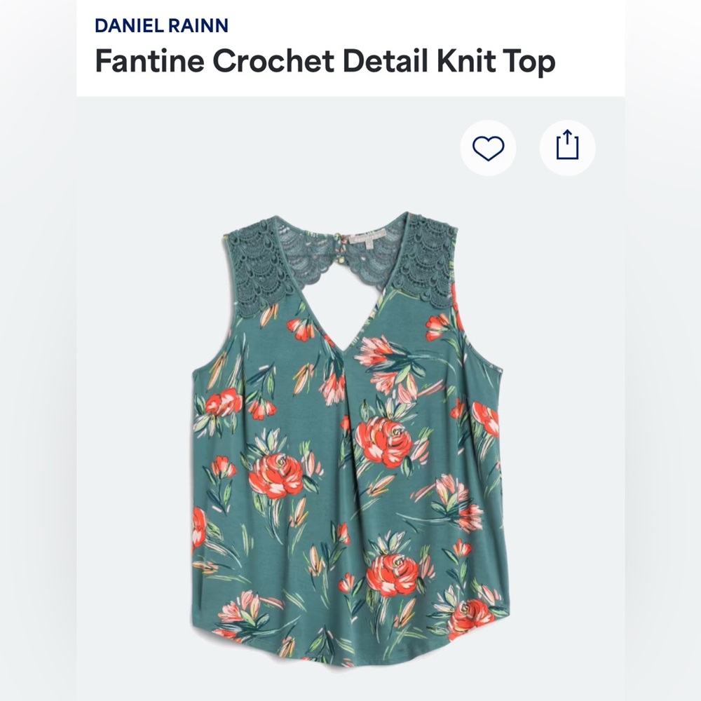 Daniel Rainn Fantine Floral V Neck Crochet Lace Sleeveless Tank Top